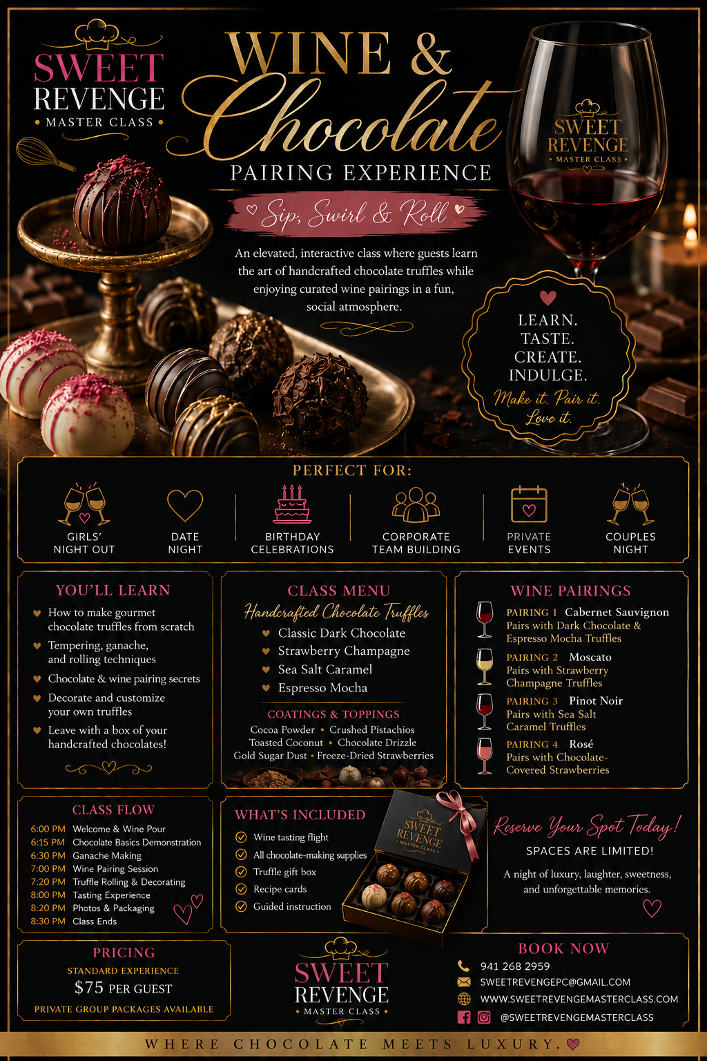 Wine & Chocolate Pairing Experience “Sip, Swirl & Roll”